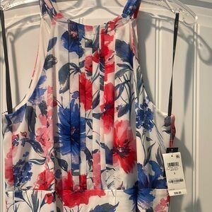 Floral Sleeveless Dress in Red and Blue